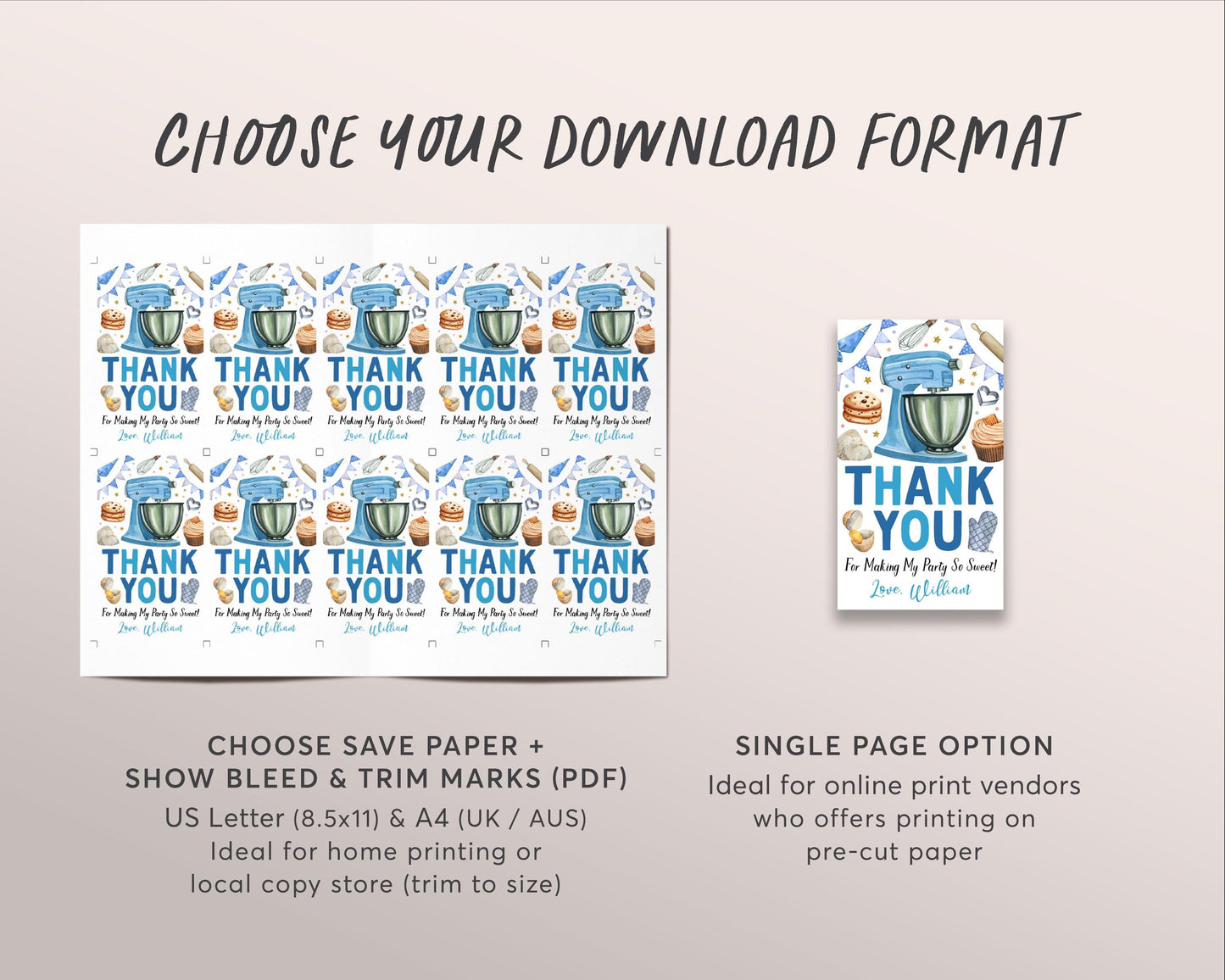 Baking Birthday Party Favor Tags Editable Template, Boy Chef Baking Party Thank You Treat Bag, Kids Preteen Cooking Party Gift Tag Cupcake