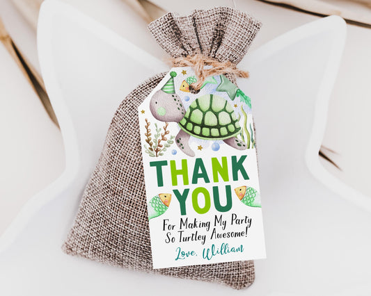 Turtle Birthday Party Favor Tags Editable Template