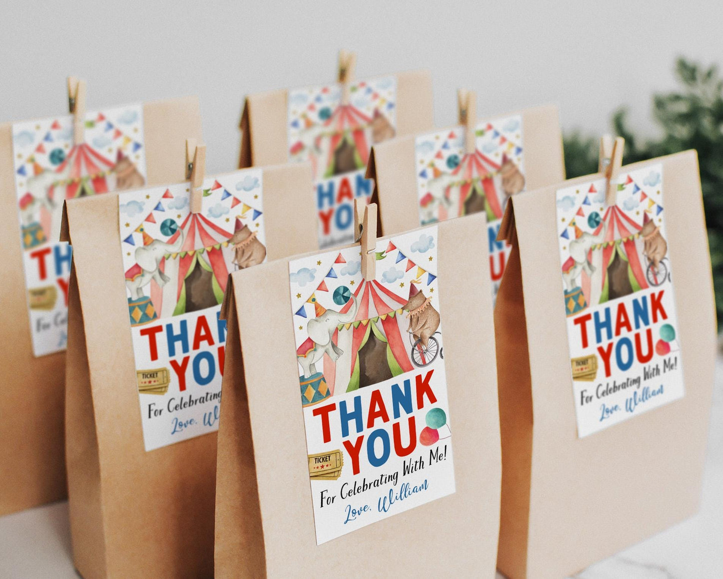 Circus Birthday Party Favor Tags Editable Template, Carnival Theme Thank You Treat Bag, Kids Come One Come All Gift Tags, Amusement Park