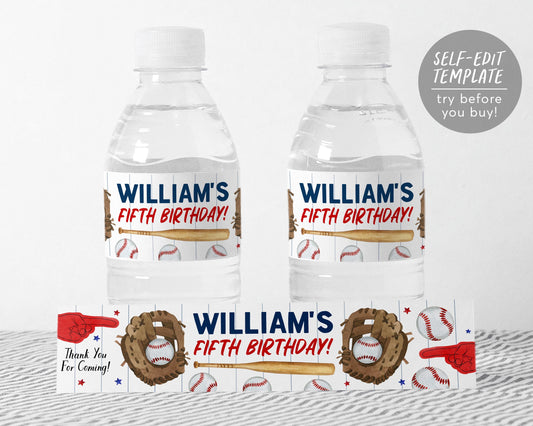 Baseball Water Bottle Labels Editable Template