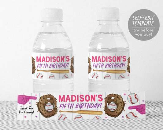 Baseball Water Bottle Labels Editable Template