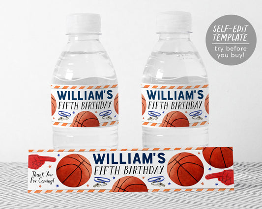 Basketball Water Bottle Labels Editable Template