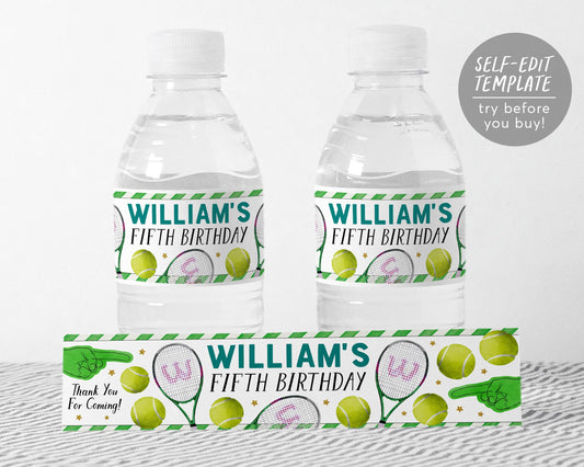 Tennis Water Bottle Labels Editable Template