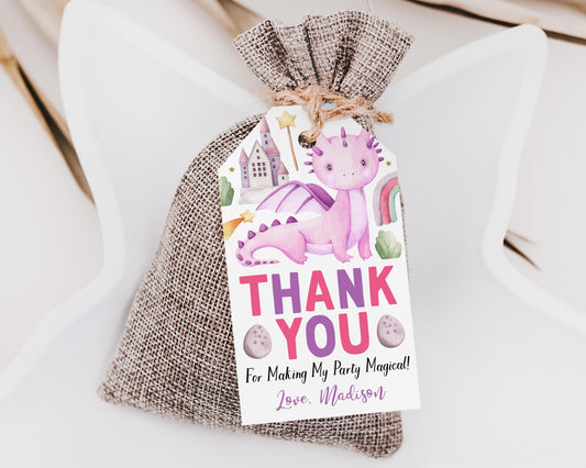 Dragon Birthday Party Favor Tags Editable Template