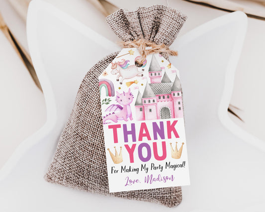 Unicorn Dragon Birthday Party Favor Tags Editable Template