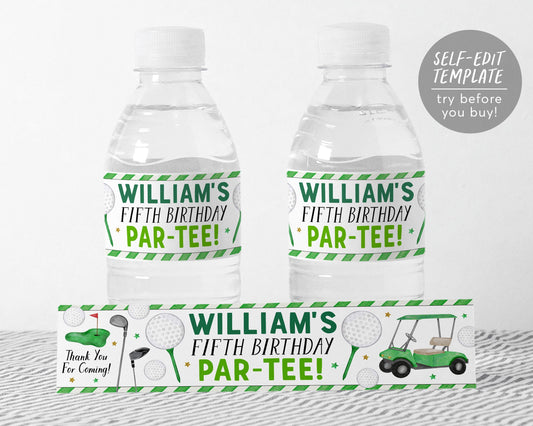 Golf Water Bottle Labels Editable Template