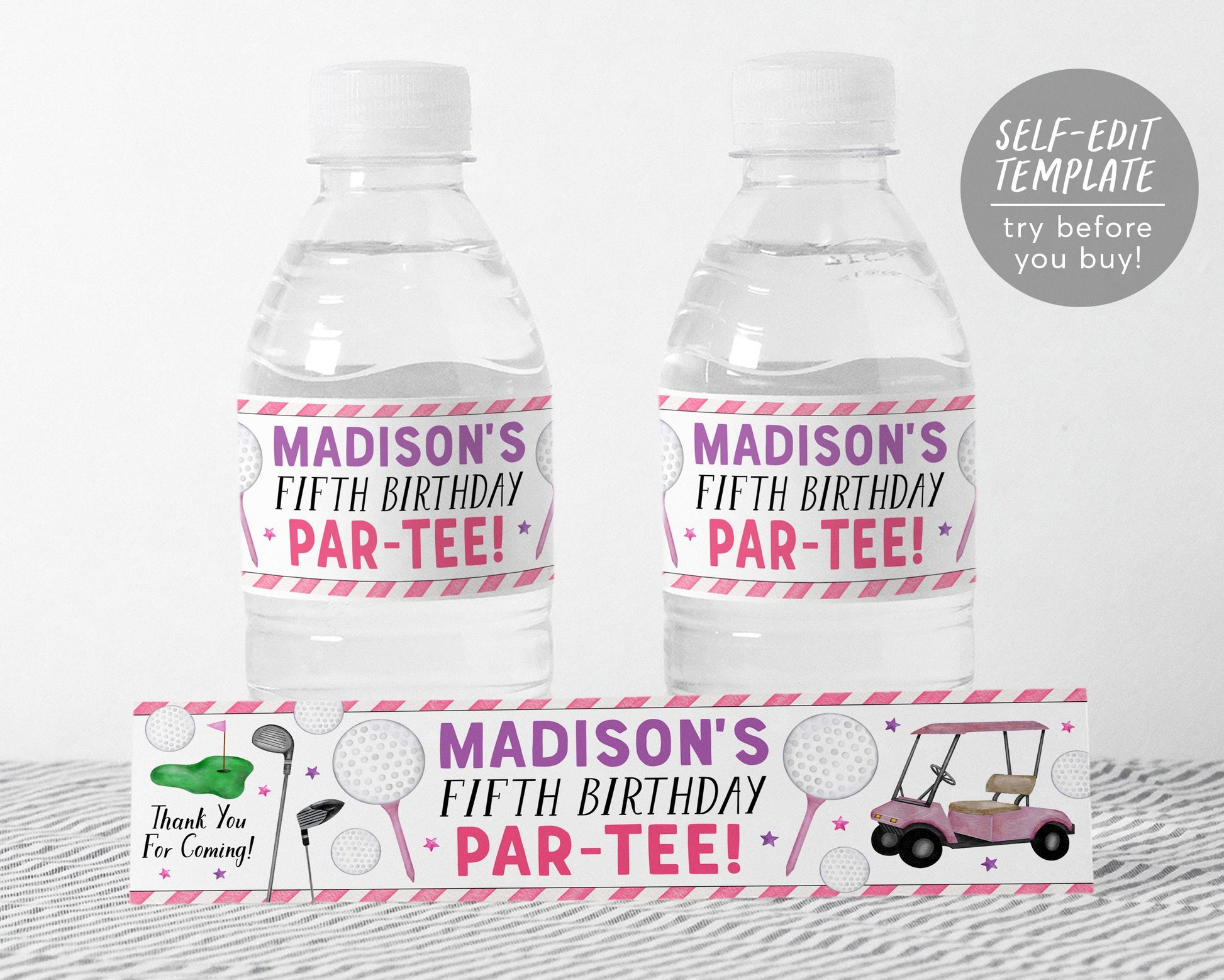 Golf Water Bottle Labels Editable Template