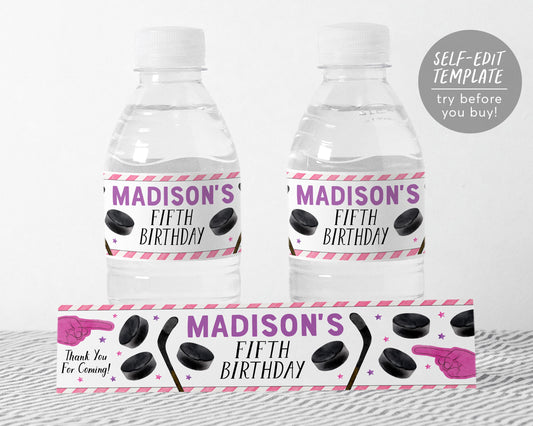 Ice Hockey Water Bottle Labels Editable Template