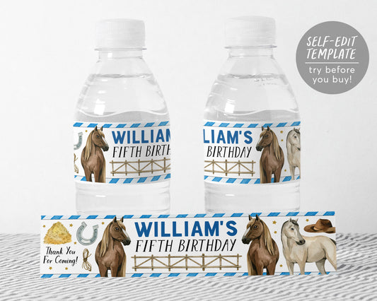 Horse Water Bottle Labels Editable Template