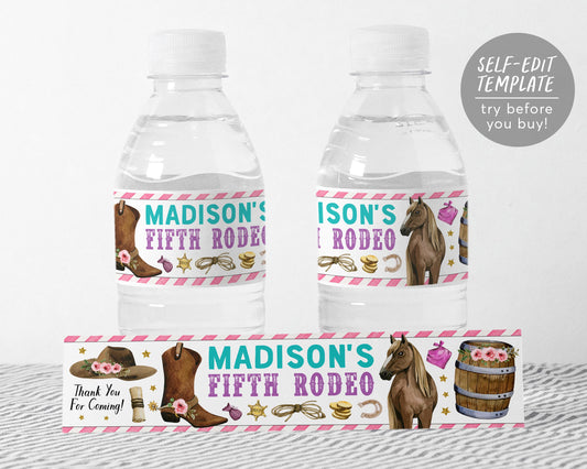 Rodeo Water Bottle Labels Editable Template