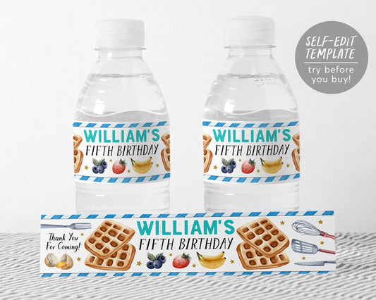 Waffles and Pajamas Water Bottle Labels Editable Template