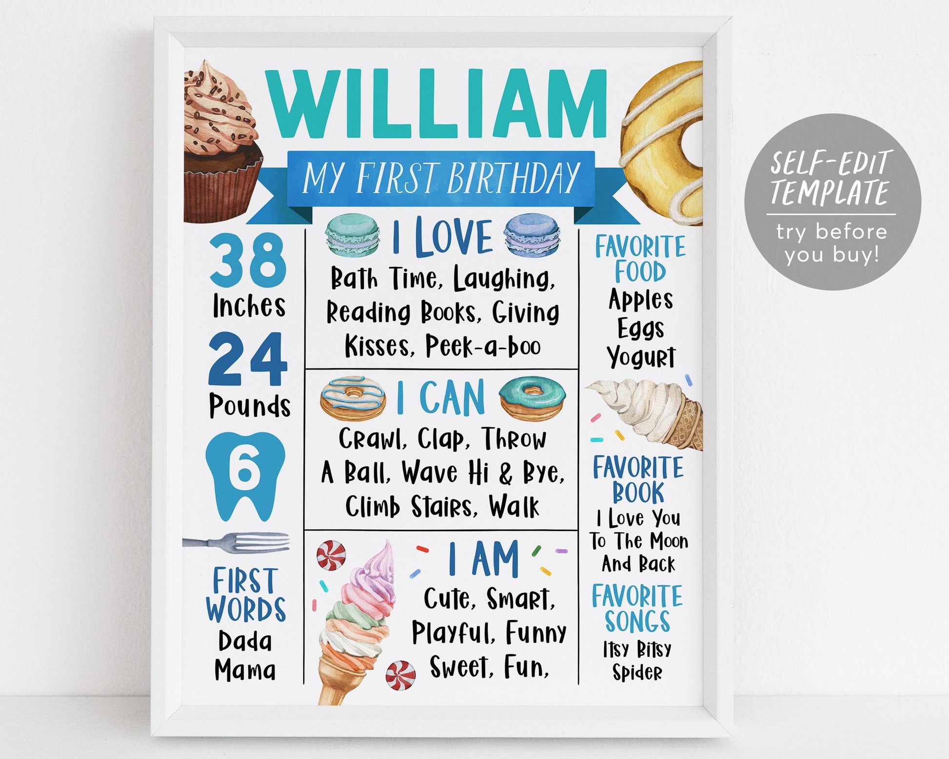 Sweet One First Year Milestone Sign Editable Template