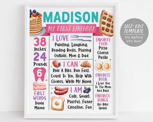 Breakfast Brunch First Year Milestone Sign Editable Template