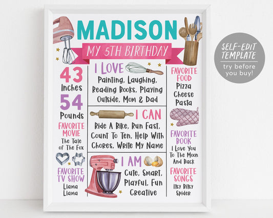 Baking Birthday Milestone Sign Editable Template