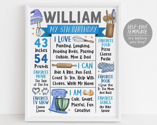 Baking Birthday Milestone Sign Editable Template