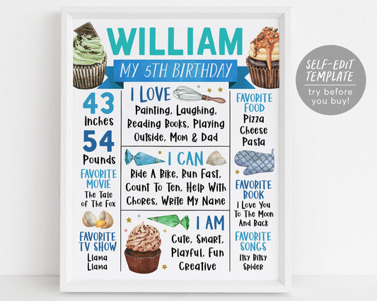 Cupcake Decorating Birthday Milestone Sign Editable Template