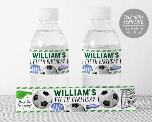 Soccer Water Bottle Labels Editable Template