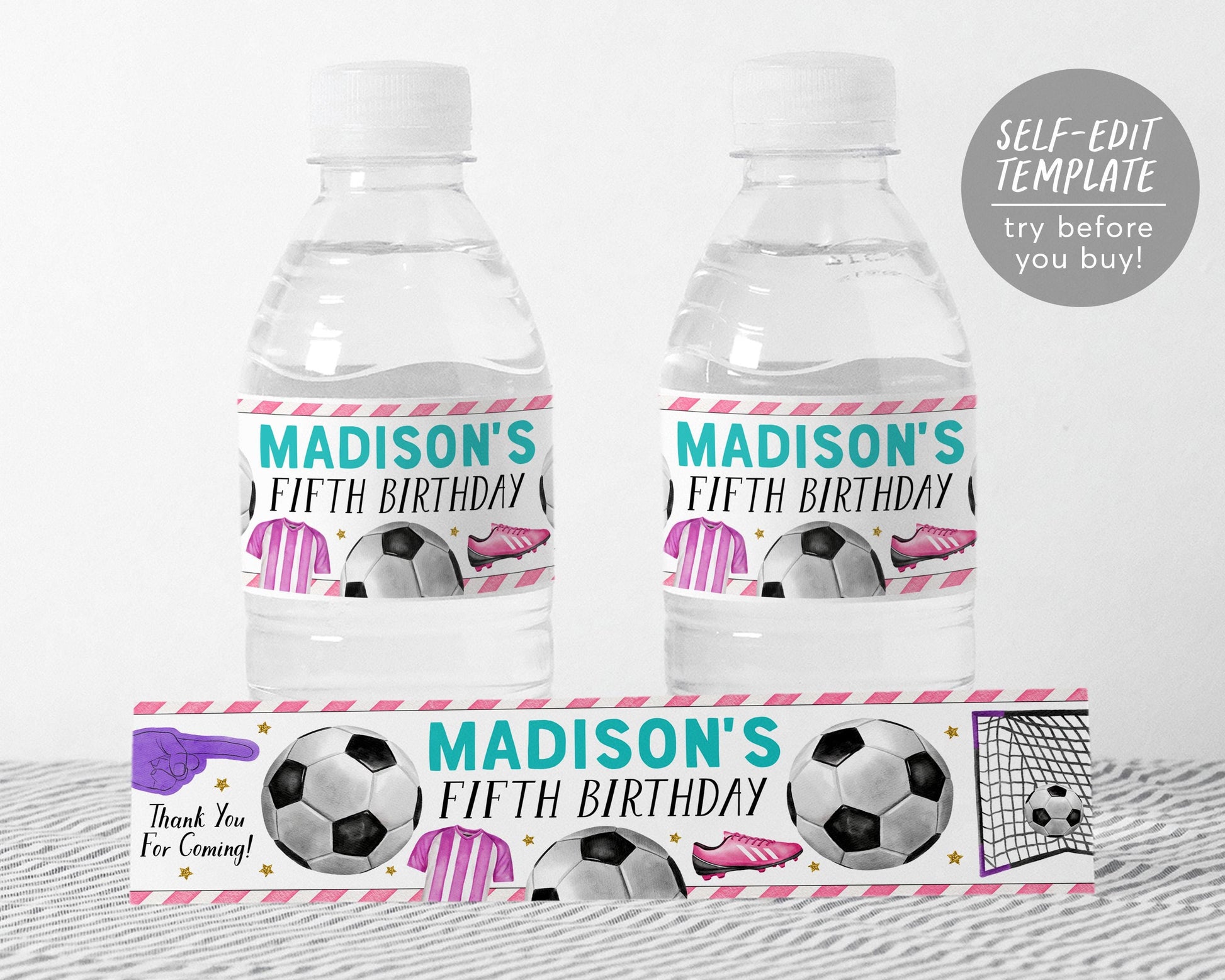 Soccer Water Bottle Labels Editable Template