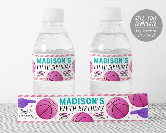 Basketball Water Bottle Labels Editable Template