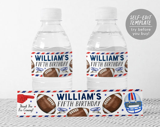 Football Water Bottle Labels Editable Template