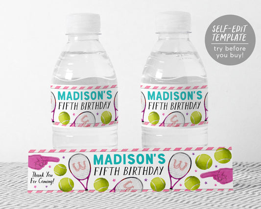 Tennis Water Bottle Labels Editable Template