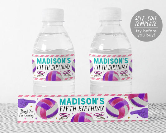 Volleyball Water Bottle Labels Editable Template