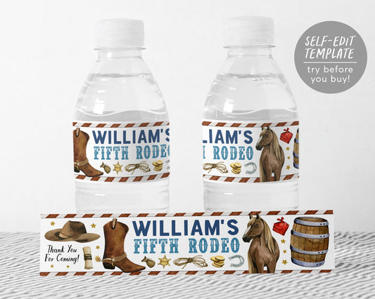 Rodeo Water Bottle Labels Editable Template