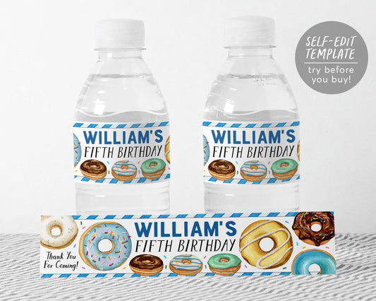 Donut Water Bottle Labels Editable Template