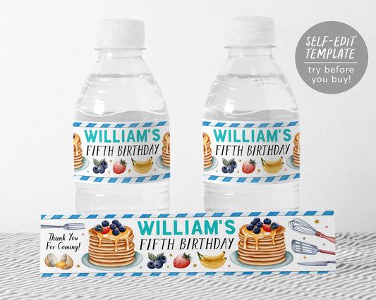 Pancakes and Pajamas Water Bottle Labels Editable Template