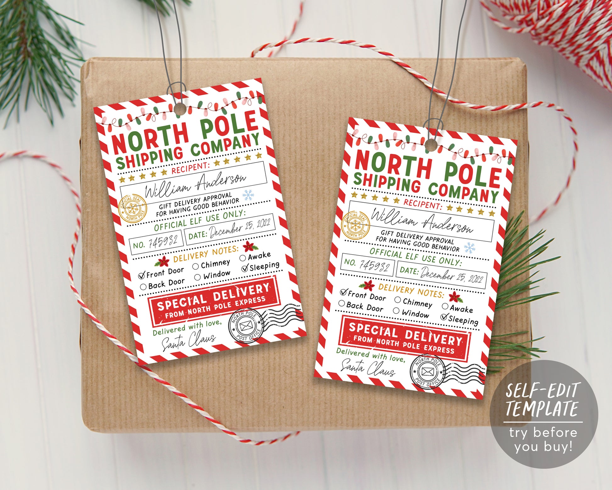Christmas North Pole Express Gift label, Naughty Nice list