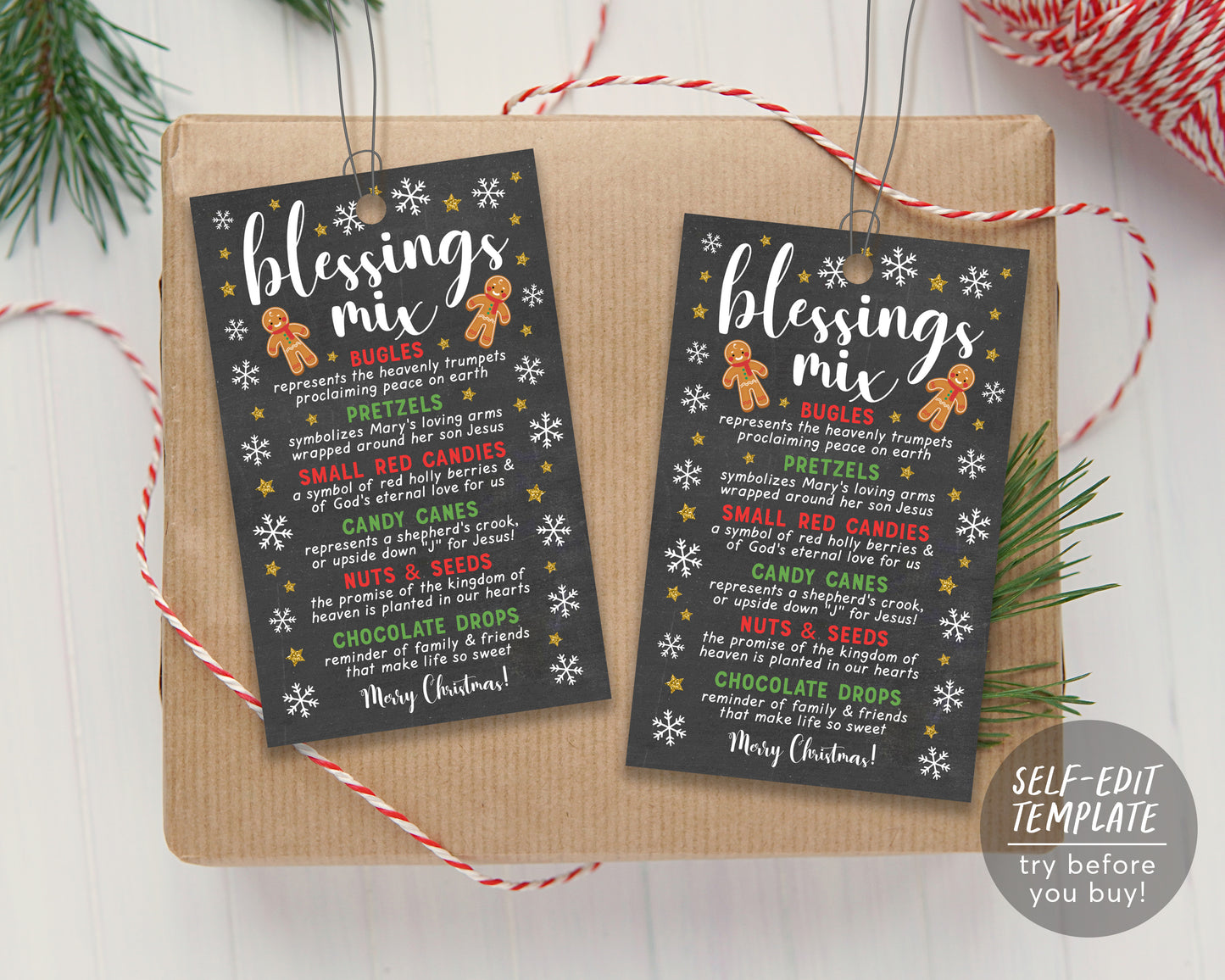 Editable Christmas Holiday Blessings Mix Gift Tags Template, Christmas Treat Favor Tag, Teachers Staff PTO PTA Volunteers Nurses Printable
