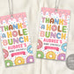 Donut Baby Shower Favor Tags Editable Template, Thanks A hole Bunch Sprinkles Girl Birthday Party Favour Tag, Sweet One Doughnut Decoration