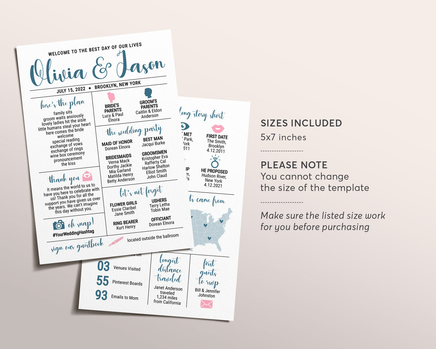 Editable Wedding Program Template, Infographic Reception Program, Fun Wedding Program Printable Wedding Program, Unique Ceremony Program