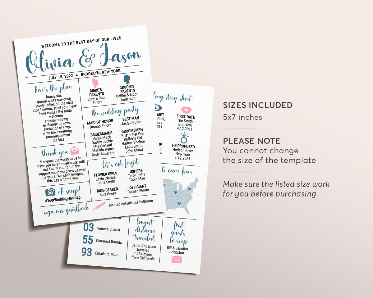 Wedding Program Fun Examples Editable Wedding Program Template, Infographic Reception Program, Fun ...