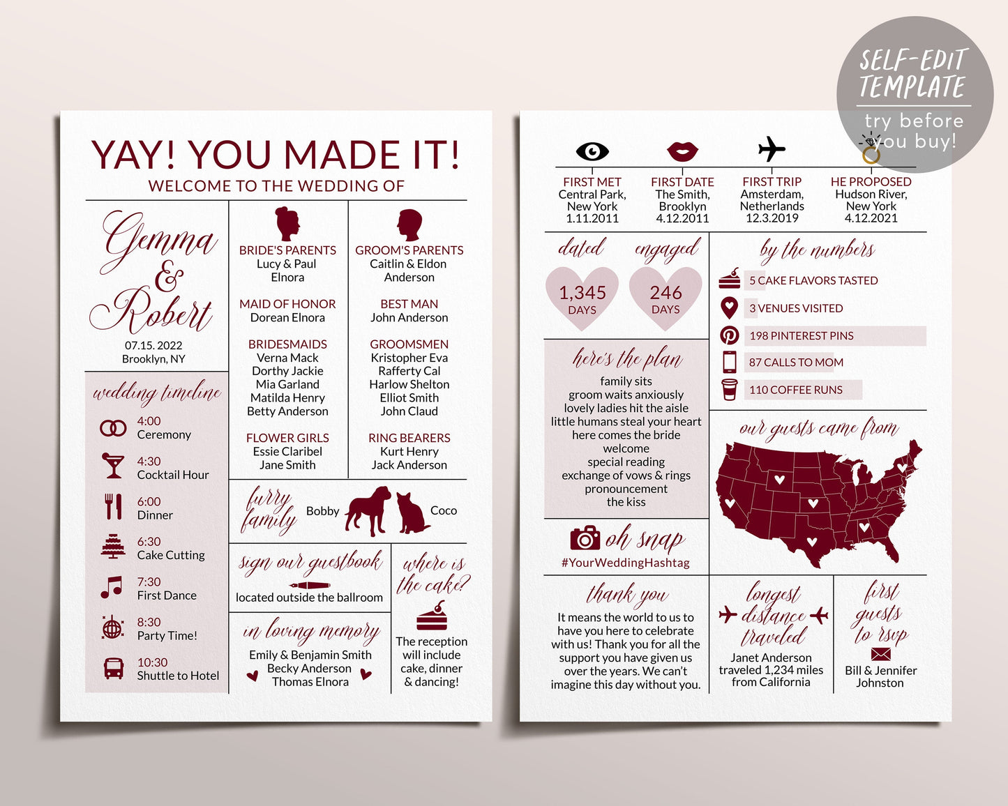 Infographic Wedding Program Template, Burgundy Wedding Reception Progr – Puff Paper Co infographic-wedding-program-template-burgundy-wedding-reception-progr-puff-paper-co