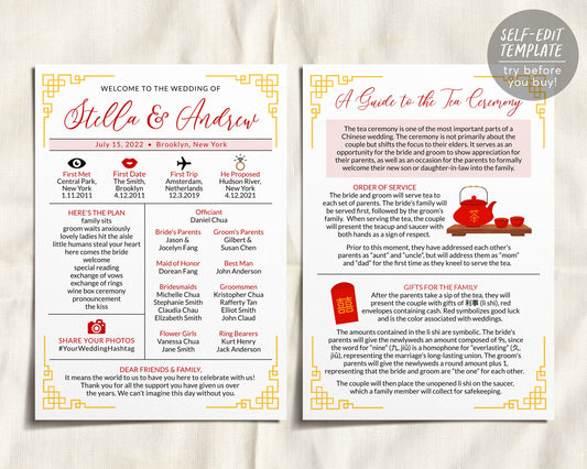 Chinese Wedding Program, Chinese Tea Ceremony, Asian Theme Wedding Reception, Guide to Tea Ceremony, Vietnamese Wedding, Chinese Invitation