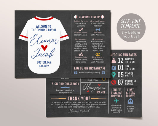 Baseball Wedding Program Template, Editable Infographic Wedding Program, Rustic Sports Wedding Theme, Non Traditional Wedding