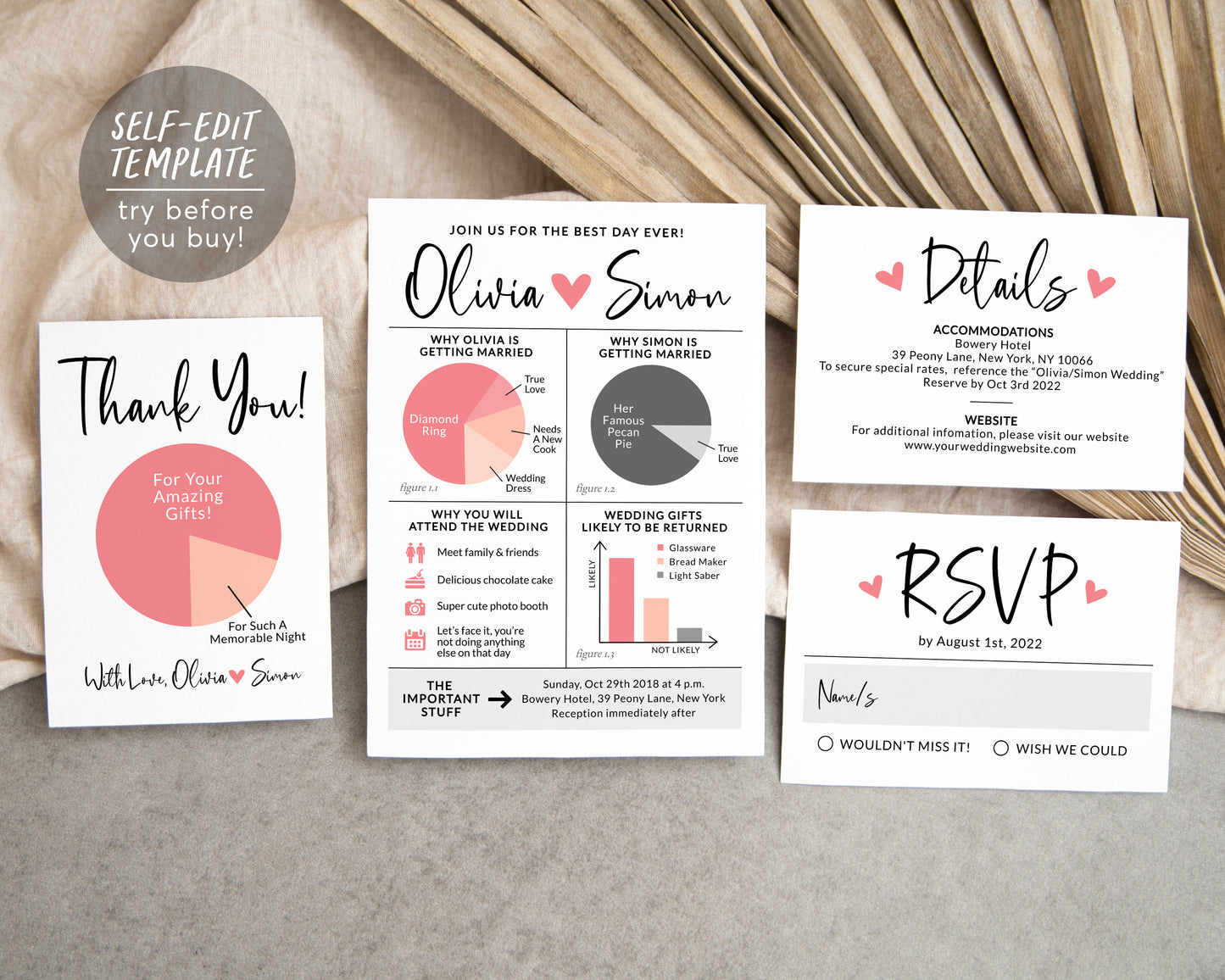 Funny Wedding Invitation Suite Template, Infographic Wedding Invite, Geek Wedding, Modern Unique Wedding Invitation, Nerdy Wedding