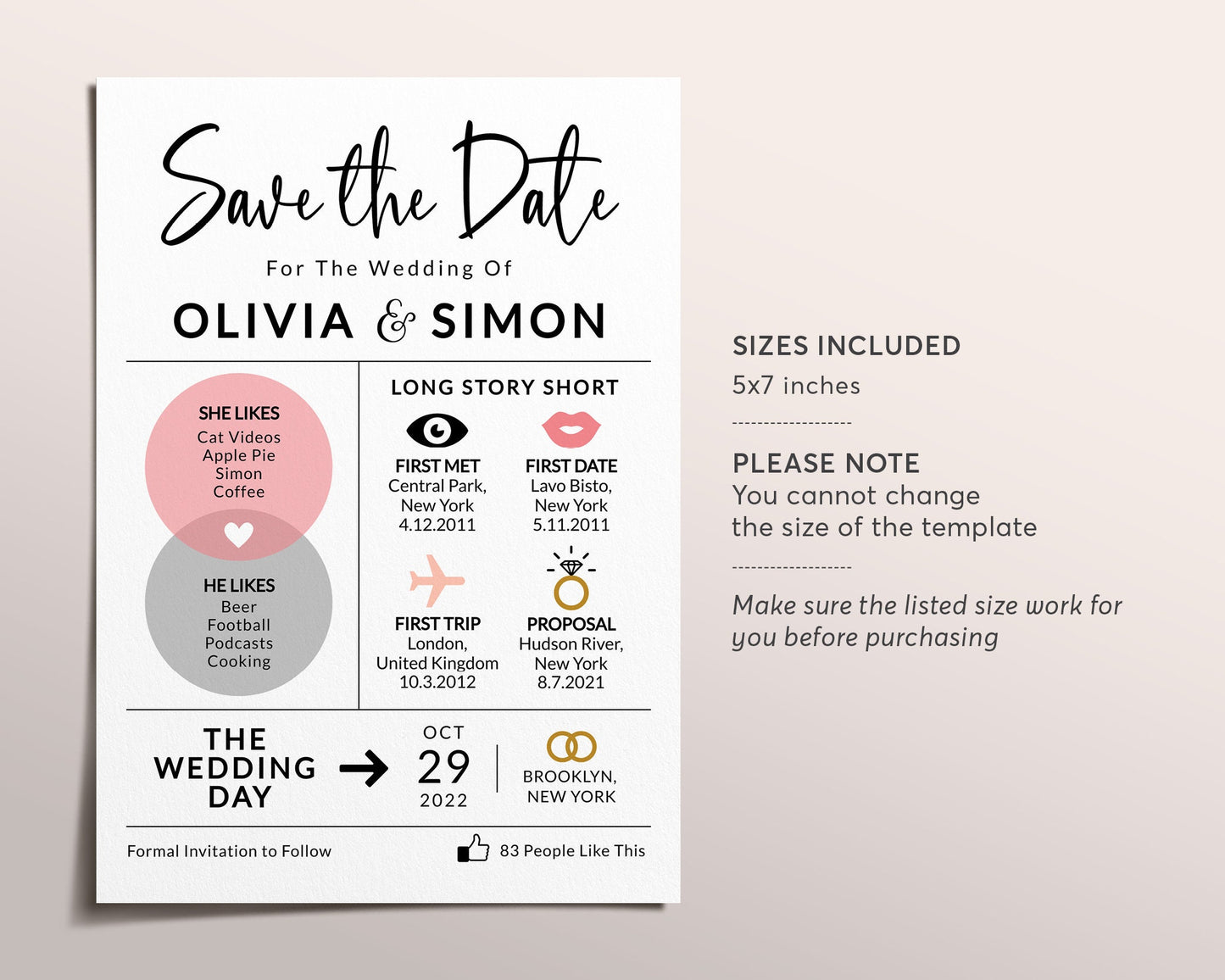 Save the Date Wedding Template Editable, Long Story Short Save the Date Printable, Modern Wedding Infographic, Wedding Invitation