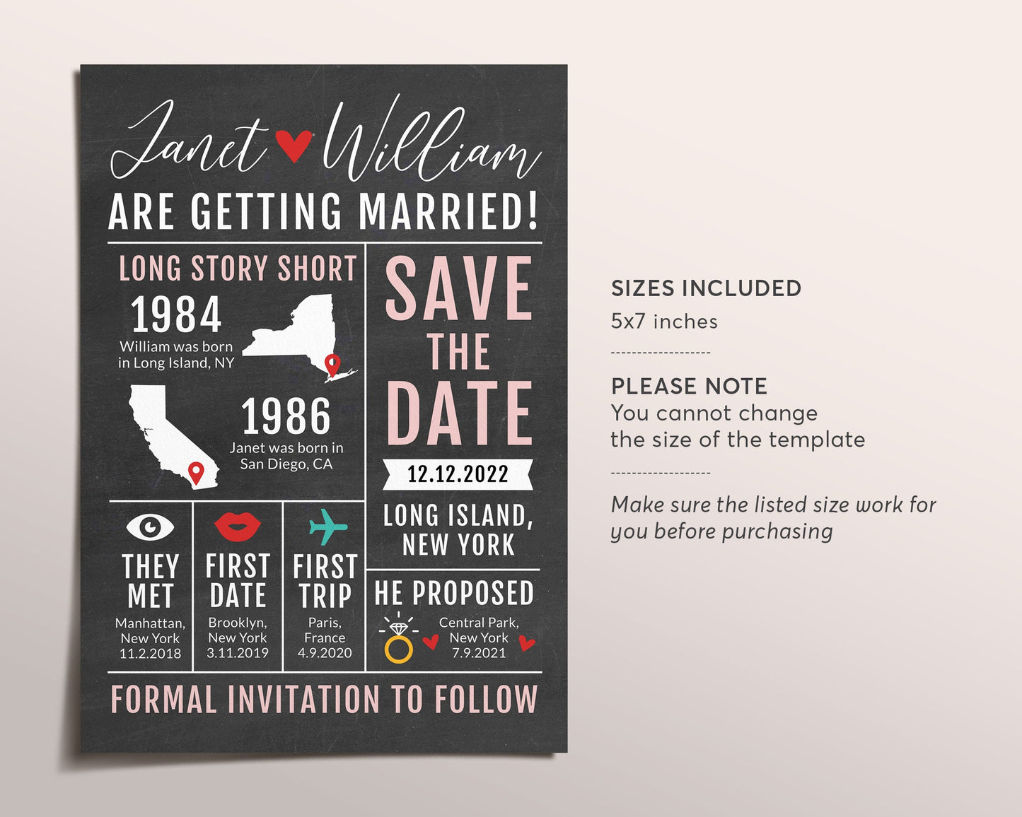 Save the Date Wedding Template Editable, Long Story Short Printable, Infographic Save the Date Card Invitation, Fun Wedding Infographic