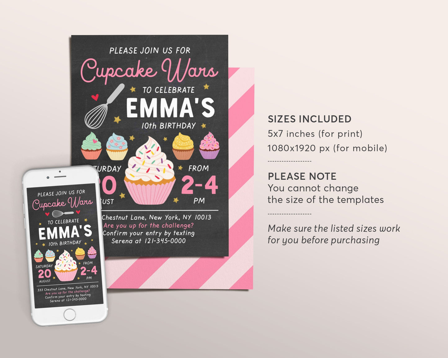 Editable Cupcake Wars Birthday Invitation Template, Cupcake Decorating Party, Baking Invitation, Girl Baking Candy Sweet Cake Invite