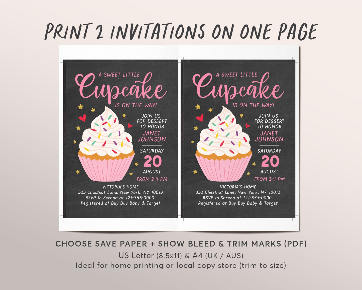 A Little Cupcake is on Her Way Baby Shower Invitation, Editable Cupcake Baby Shower Invite, Electronic Girl Baby Shower Evite, It's a Girl