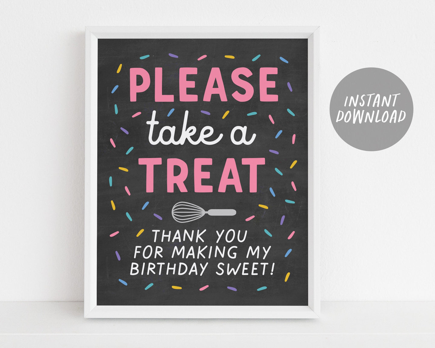 Take A Treat Sign Printable, Cupcake Decorating Birthday Party, Kids Baking Sprinkle Sign, Party Favors Sign, Girl Baking Party Decorations