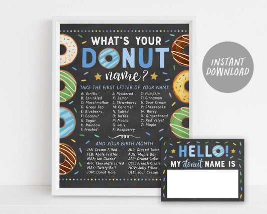 Donut Name Sign Chalkboard, Girl Donut Birthday Game Poster, Whats Your Donut Name Game, Donut Party Game Sign, Donut Decor, Donut Name Tag