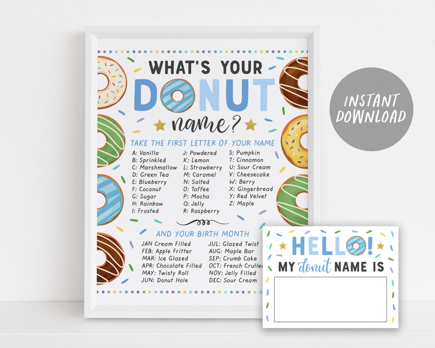 Donut Name Sign Printable, Whats Your Donut Name Game, Boy Donut Birthday Game Poster, Donut Party Game Sign, Donut Decor, Donut Name Tag