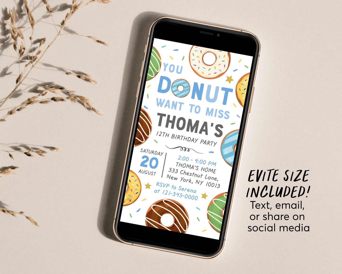 You Donut Want to Miss Birthday Template, Editable Donut Invitation Evite, Boy Sweet Doughnut Birthday, Chalkboard Donuts Party Invite