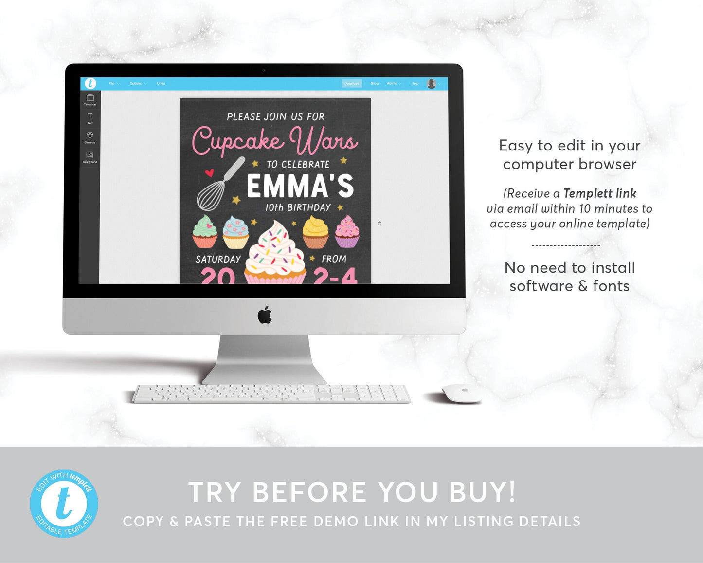Editable Cupcake Wars Birthday Invitation Template, Cupcake Decorating Party, Baking Invitation, Girl Baking Candy Sweet Cake Invite