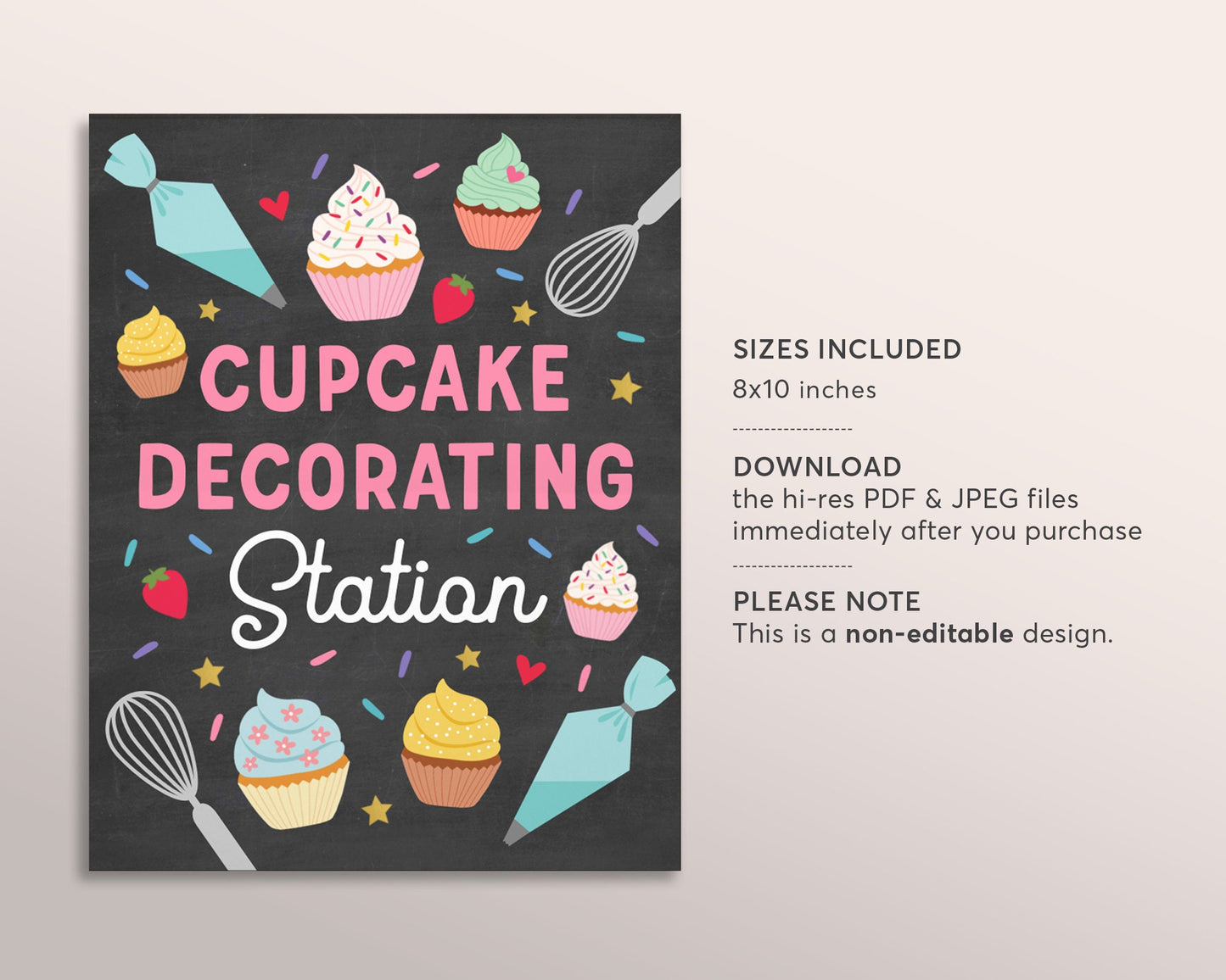 Cupcake Decorating Station Sign Printable, Girl Baking Party Birthday Chalkboard, Cooking Party Sign, Cooking Class Birthday Sign