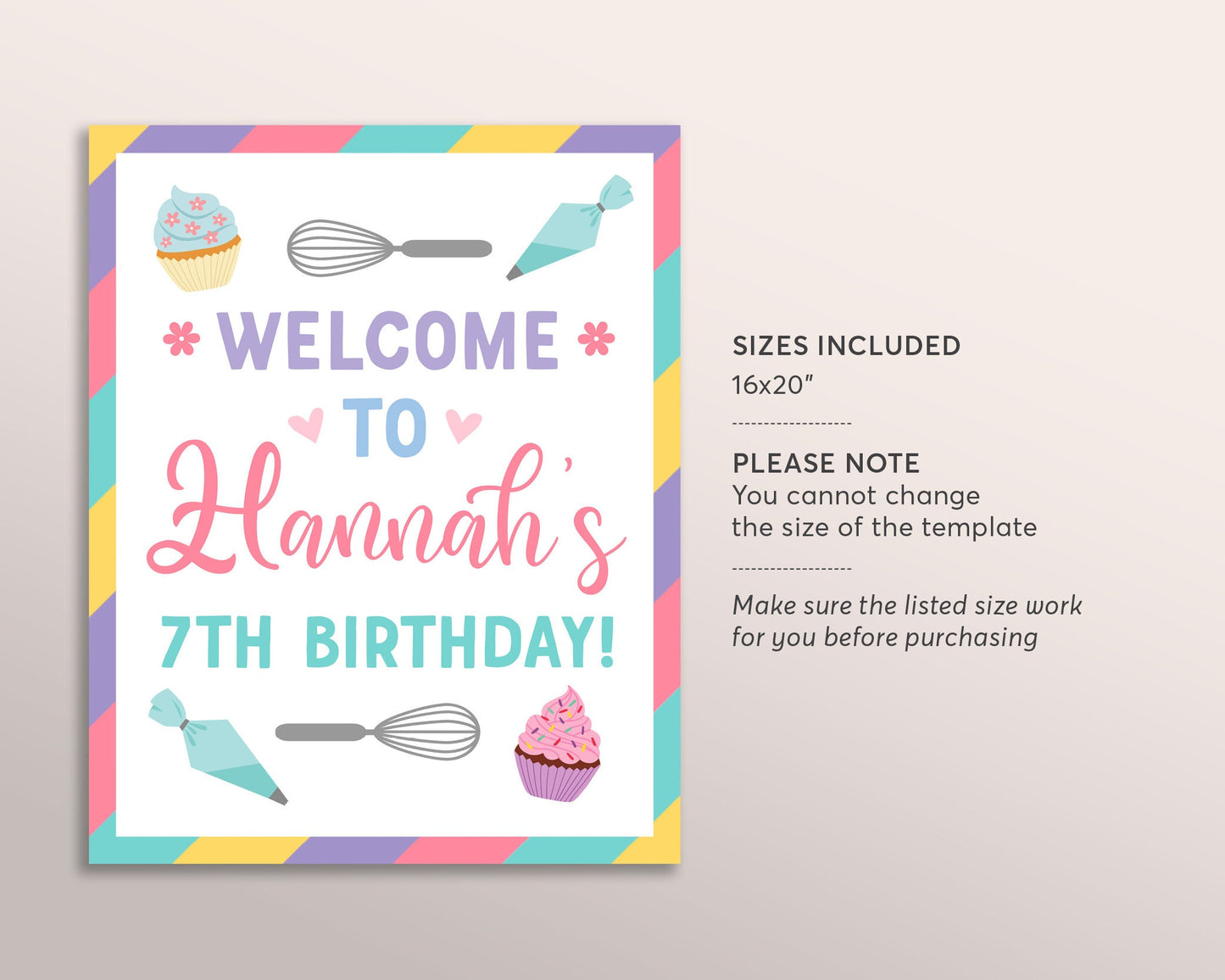 Editable Cupcake Birthday Welcome Sign Template, Cupcake Decorating Birthday Welcome Sign Printable, Cooking Party Welcome Sign