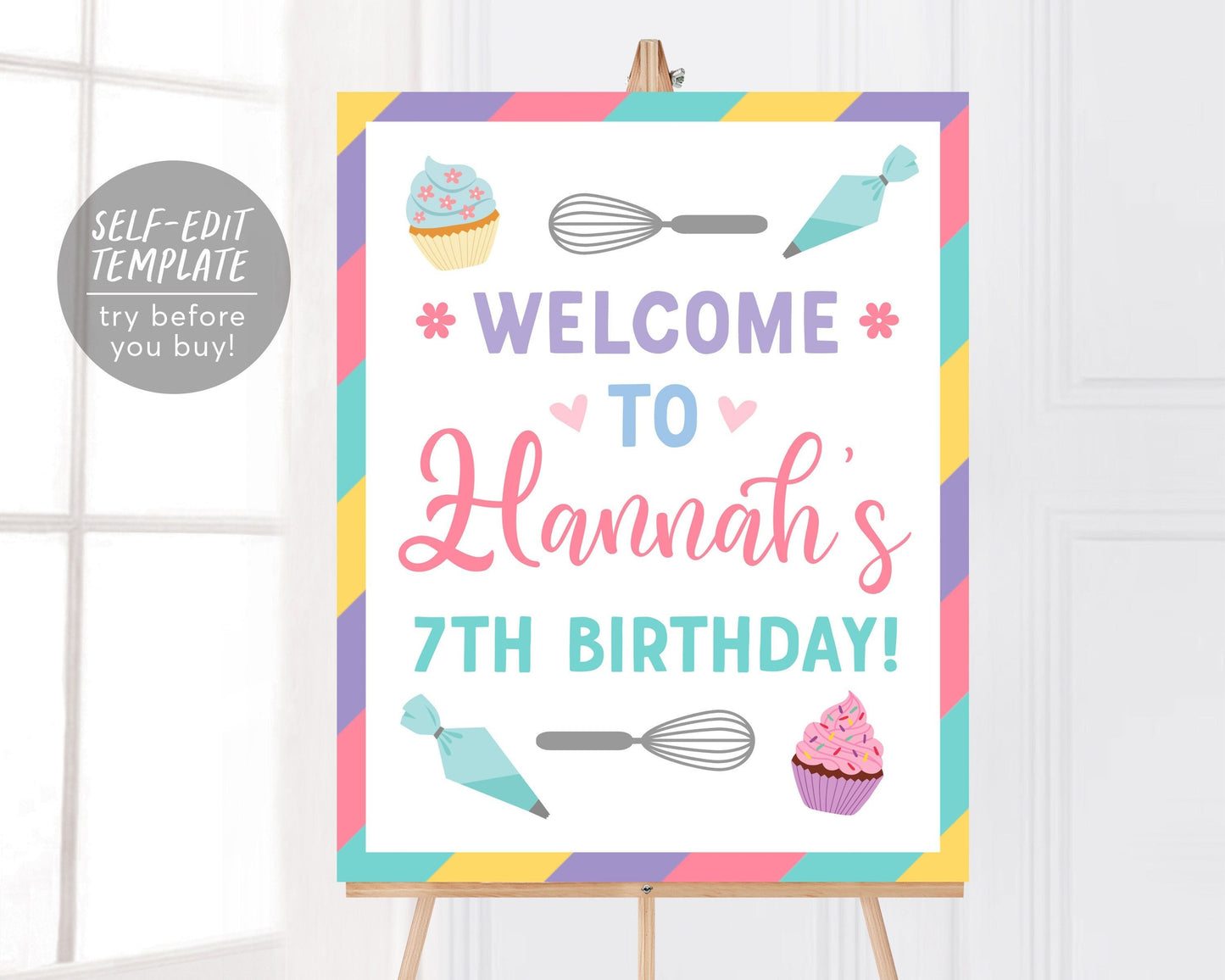 Editable Cupcake Birthday Welcome Sign Template, Cupcake Decorating Birthday Welcome Sign Printable, Cooking Party Welcome Sign